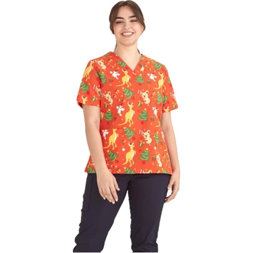 WORKWEAR, SAFETY & CORPORATE CLOTHING SPECIALISTS - Ladies Short Sleeve Christmas Scrub Top