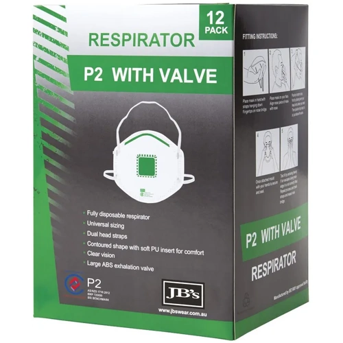 WORKWEAR, SAFETY & CORPORATE CLOTHING SPECIALISTS - JB's P2 RESPIRATOR WITH VALVE (12PC)