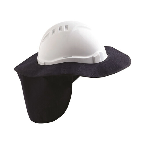 WORKWEAR, SAFETY & CORPORATE CLOTHING SPECIALISTS HARD HAT BRIM WITH NECK FLAP POLYESTER/PLASTIC - NAVY BLUE