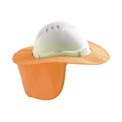 WORKWEAR, SAFETY & CORPORATE CLOTHING SPECIALISTS - HARD HAT BRIM WITH NECK FLAP POLYESTER/PLASTIC FLURO ORANGE