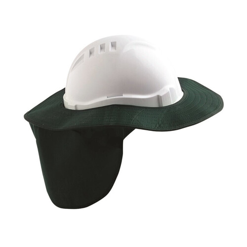 WORKWEAR, SAFETY & CORPORATE CLOTHING SPECIALISTS HARD HAT BRIM WITH NECK FLAP POLYESTER/PLASTIC - GREEN