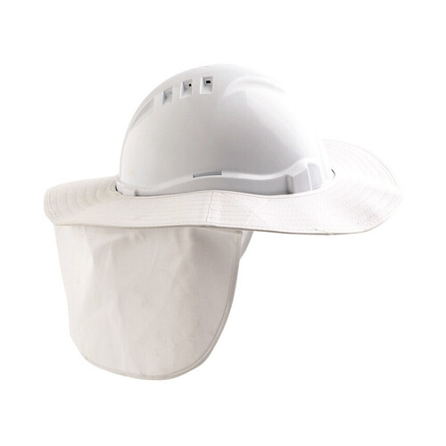 WORKWEAR, SAFETY & CORPORATE CLOTHING SPECIALISTS - HARD HAT BRIM WITH NECK FLAP POLYESTER/PLASTIC WHITE