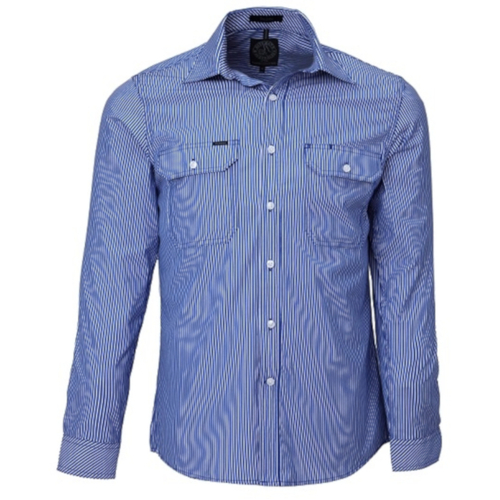 WORKWEAR, SAFETY & CORPORATE CLOTHING SPECIALISTS Pilbara Men's Long Sleeve Shirt - Double Pockets - Small Stripe