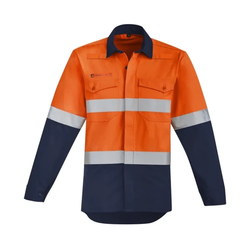 WORKWEAR, SAFETY & CORPORATE CLOTHING SPECIALISTS Mens Orange Flame Hi Vis Open Front Shirt - Hoop Taped