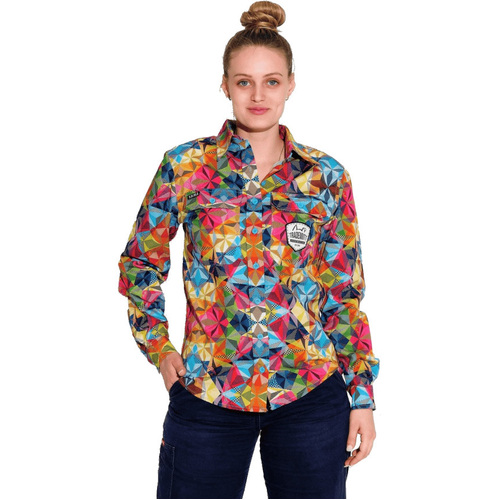 WORKWEAR, SAFETY & CORPORATE CLOTHING SPECIALISTS - WOMENS FRACTAL FULL PRINT FULL PLACKET WORKSHIRT