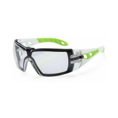 WORKWEAR, SAFETY & CORPORATE CLOTHING SPECIALISTS - Pheos Small w/Foam Guard, White/Lime Arms, Clear HC-AF lens