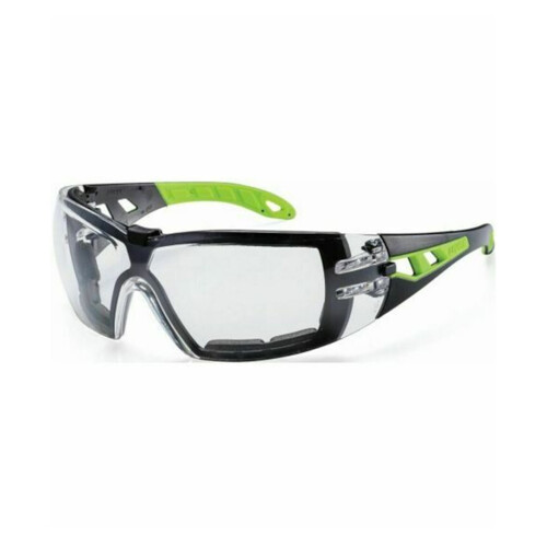 WORKWEAR, SAFETY & CORPORATE CLOTHING SPECIALISTS - Pheos w/Foam Guard, Black/Green Arms, Clear HC-AF lens