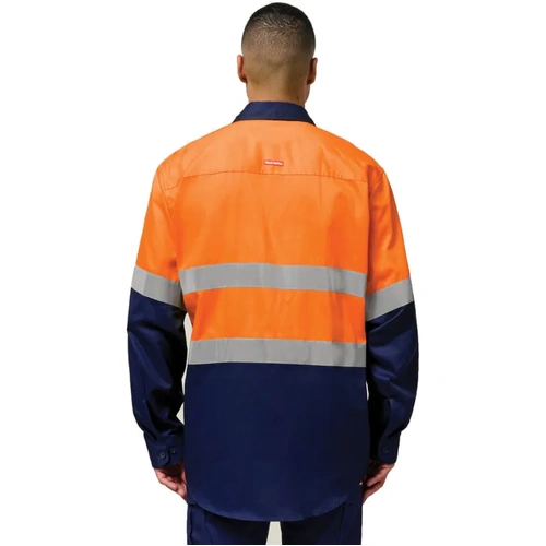 WORKWEAR, SAFETY & CORPORATE CLOTHING SPECIALISTS - Core - Mens Hi Vis L/S H/weight 2 tone Cotton Drill Shirt w/Tape