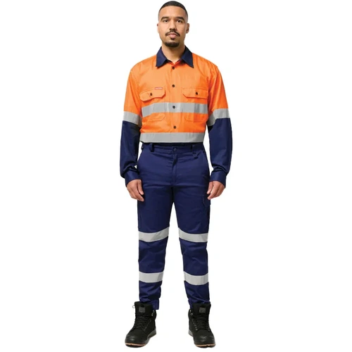 WORKWEAR, SAFETY & CORPORATE CLOTHING SPECIALISTS Core - Mens Hi Vis L/S H/weight 2 tone Cotton Drill Shirt w/Tape