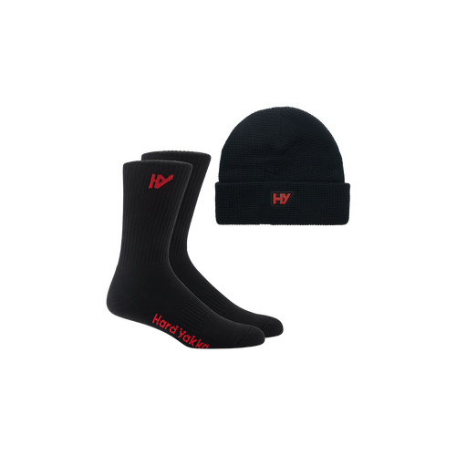 WORKWEAR, SAFETY & CORPORATE CLOTHING SPECIALISTS Red Collection - 2PK SOCK BEANIE BUNDLE PACK